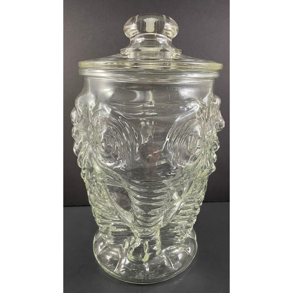 Libbey Big Top Elephant Clear Glass Cookie Jar Canister 12.5” Vintage